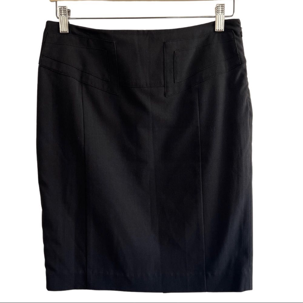 Black High Waist Midi Pencil Skirt Buckle Design Back Slit Express Womens Size 4